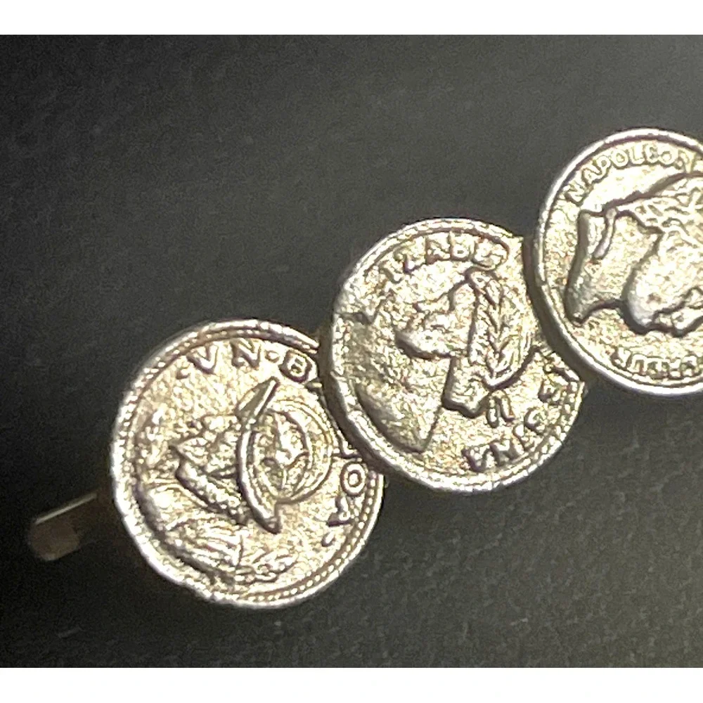 Vintage Coin Hair Clips Bobby Pin Set‎ of 2 Gold Tone Medallion Roman Jewelry